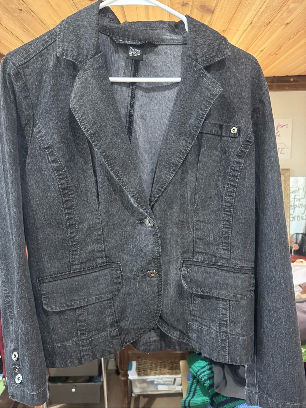 Y2K Vintage Baccini Women's Black Denim Blazer Jacket Size L
